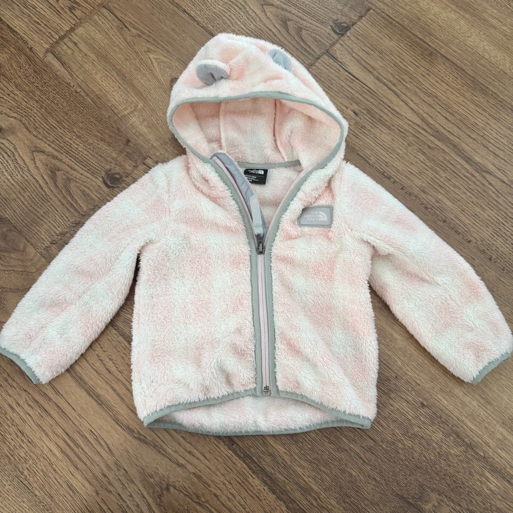 The North Face Baby Girls Pink and Gray Fuzzy Zipper Coat